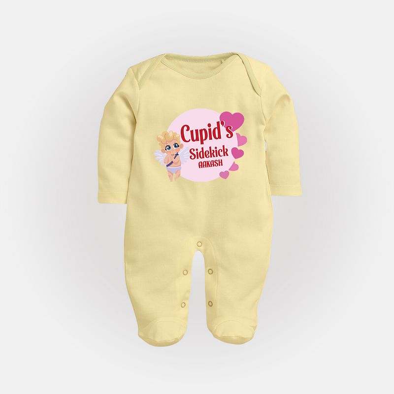 Cupid's SideKick - Customized Sleep Suit For Babies With Name - PASTEL YELLOW - New Born (Chest 7.5")