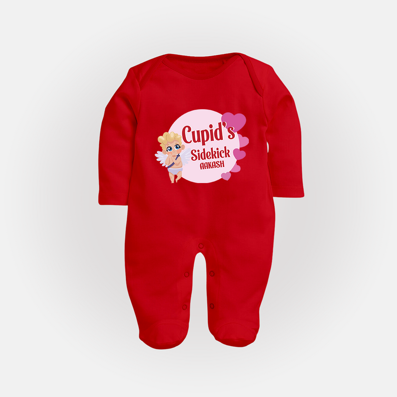 Cupid's SideKick - Customized Sleep Suit For Babies With Name - RED - New Born (Chest 7.5")