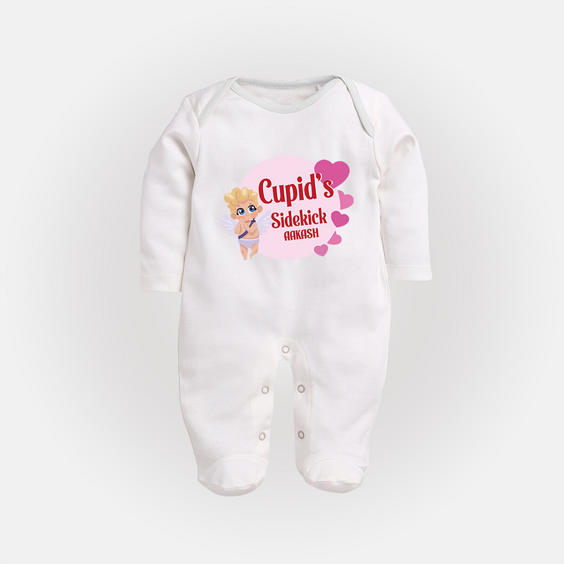 Cupid's SideKick - Customized Sleep Suit For Babies With Name - WHITE - New Born (Chest 7.5")