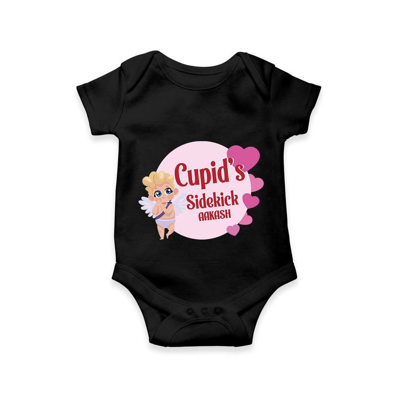 Cupid's SideKick - Customized Romper For Babies With Name - BLACK - 0 - 3 Months Old (Chest 16")