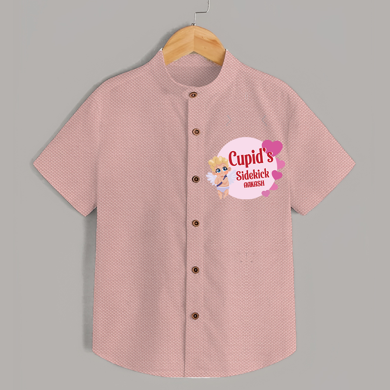 Cupid's SideKick - Customized Shirt For Kids With Name - PEACH - 0 - 6 Months Old (Chest 23")