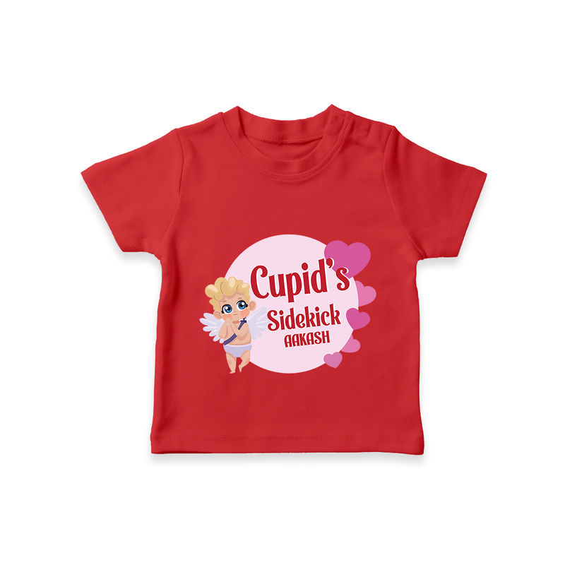 Cupid's SideKick - Customized T-Shirt For Kids With Name - RED - 0-5 Months Old (Chest 17")