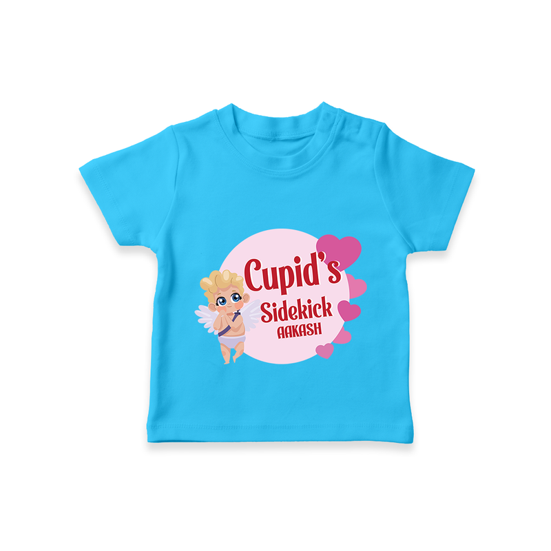 Cupid's SideKick - Customized T-Shirt For Kids With Name - SKY BLUE - 0-5 Months Old (Chest 17")