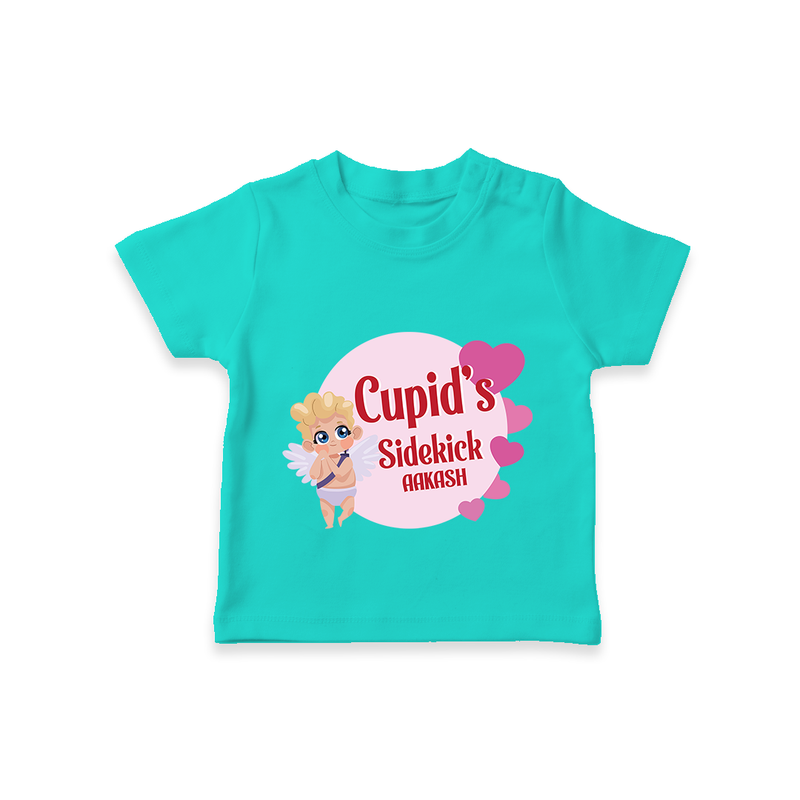 Cupid's SideKick - Customized T-Shirt For Kids With Name - TEAL - 0-5 Months Old (Chest 17")