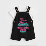 Hugs, Kisses & Valentine Wishes - Customized Dungaree Set For Kids With Name - BLACK - 0 - 5 Months Old (Chest 18")