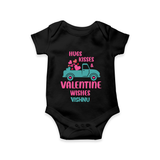 Hugs, Kisses & Valentine Wishes - Customized Romper For Babies With Name - BLACK - 0 - 3 Months Old (Chest 16")