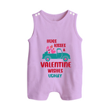 Hugs, Kisses & Valentine Wishes - Customized Romper Suit For Babies With Name - LILAC - 0 - 5 Months Old (Chest 18")