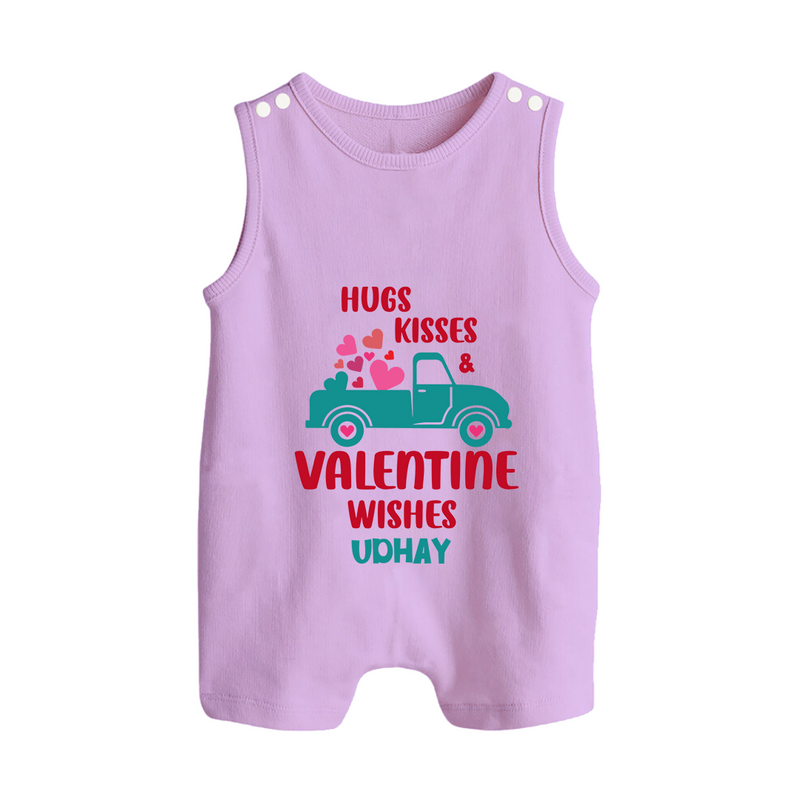 Hugs, Kisses & Valentine Wishes - Customized Romper Suit For Babies With Name - LILAC - 0 - 5 Months Old (Chest 18")