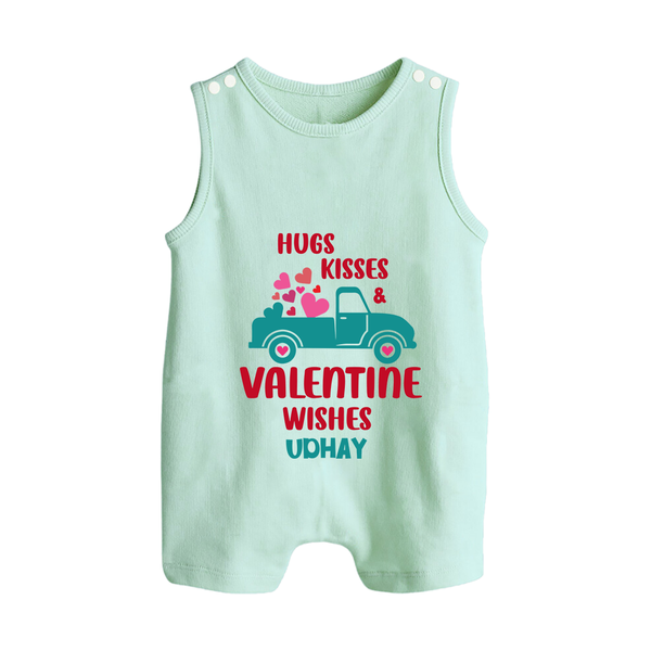 Hugs, Kisses & Valentine Wishes - Customized Romper Suit For Babies With Name - MINT GREEN - 0 - 5 Months Old (Chest 18")