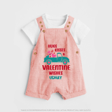 Hugs, Kisses & Valentine Wishes - Customized Dungaree Set For Kids With Name - PEACH - 0 - 5 Months Old (Chest 18")