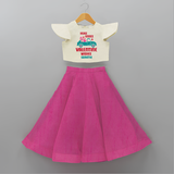 Hugs, Kisses & Valentine Wishes - Customized Crop Top And Skirt For Kids With Name - FUSCHIA - 6 - 9 Months Old (Chest 20" , Frock Waist 20")