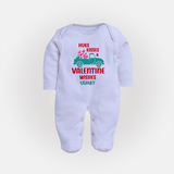 Hugs, Kisses & Valentine Wishes - Customized Sleep Suit For Babies With Name - BABY BLUE - New Born (Chest 7.5")