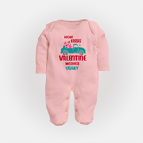 Hugs, Kisses & Valentine Wishes - Customized Sleep Suit For Babies With Name - BABY PINK - New Born (Chest 7.5")