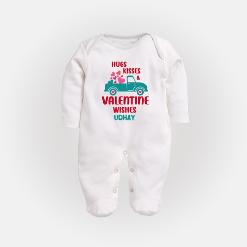 Hugs, Kisses & Valentine Wishes - Customized Sleep Suit For Babies With Name