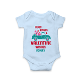 Hugs, Kisses & Valentine Wishes - Customized Romper For Babies With Name - BABY BLUE - 0 - 3 Months Old (Chest 16")