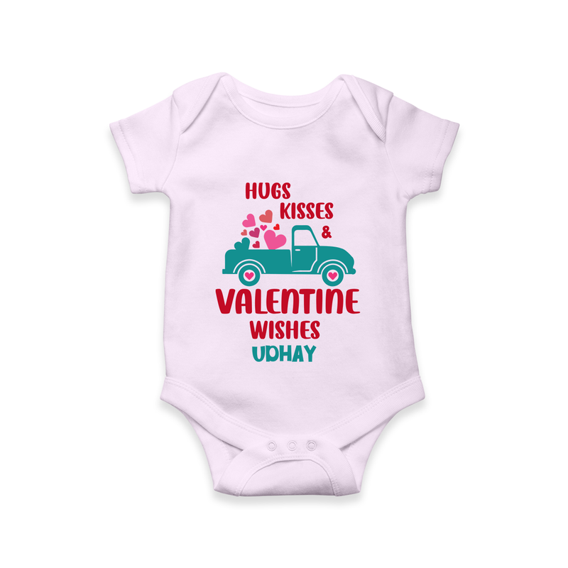 Hugs, Kisses & Valentine Wishes - Customized Romper For Babies With Name - LILAC - 0 - 3 Months Old (Chest 16")