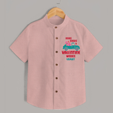 Hugs, Kisses & Valentine Wishes - Customized Shirt For Kids With Name - PEACH - 0 - 6 Months Old (Chest 23")