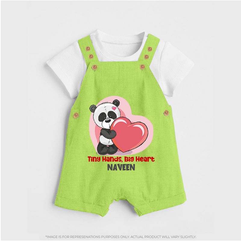 Tiny Hands, Big Heart - Customized Dungaree Set For Kids With Name - GREEN - 0 - 5 Months Old (Chest 18")