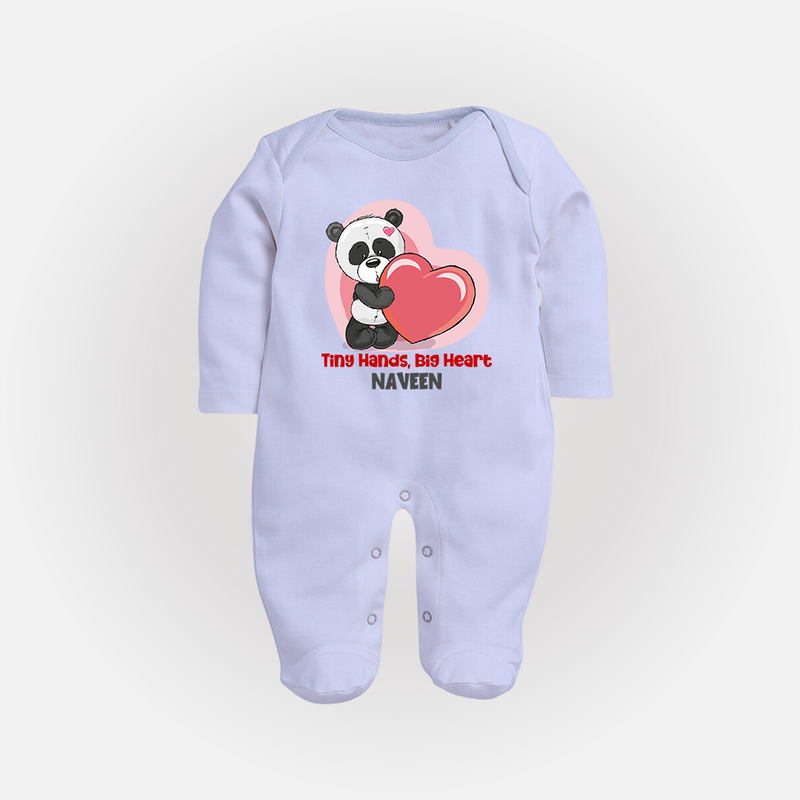 Tiny Hands, Big Heart - Customized Sleep Suit For Babies With Name - BABY BLUE - New Born (Chest 7.5")