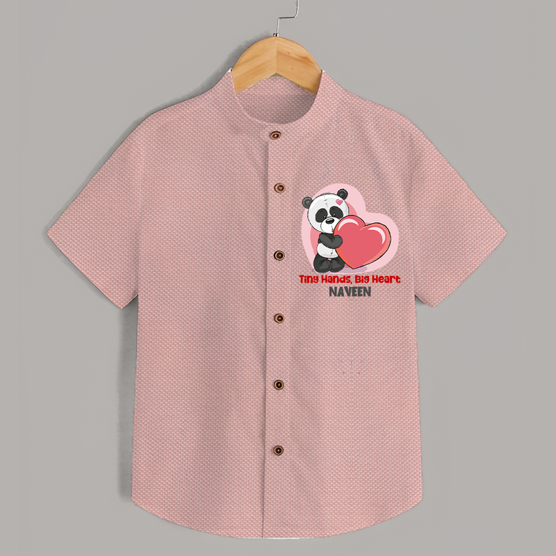 Tiny Hands, Big Heart - Customized Shirt For Kids With Name - PEACH - 0 - 6 Months Old (Chest 23")