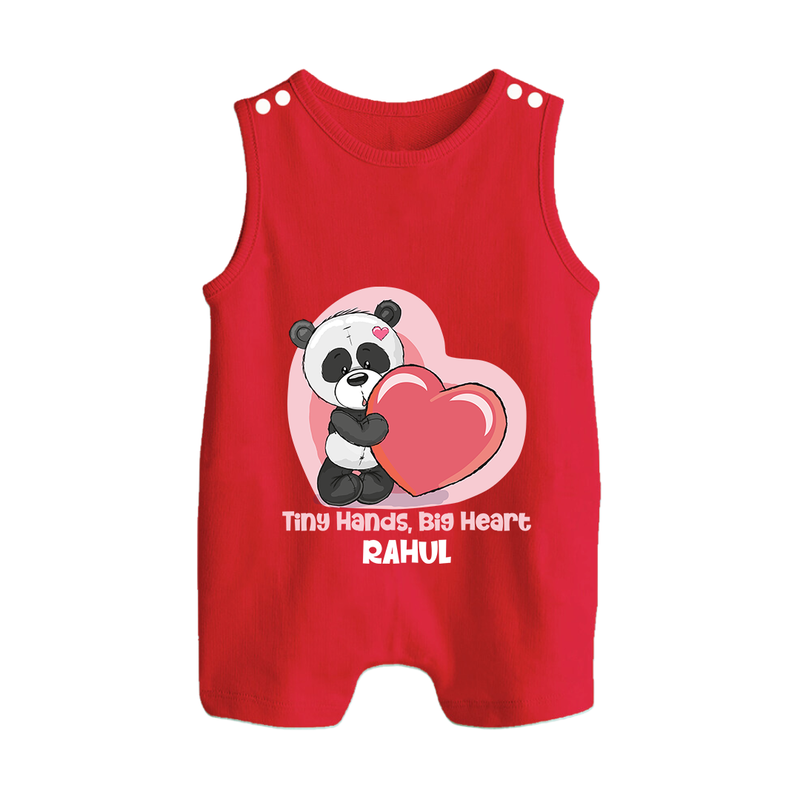 Tiny Hands, Big Heart - Customized Romper Suit For Babies With Name - RED - 0 - 5 Months Old (Chest 18")