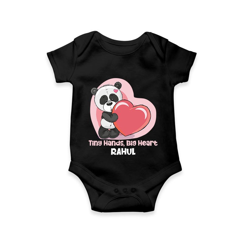 Tiny Hands, Big Heart - Customized Romper For Babies With Name - BLACK - 0 - 3 Months Old (Chest 16")