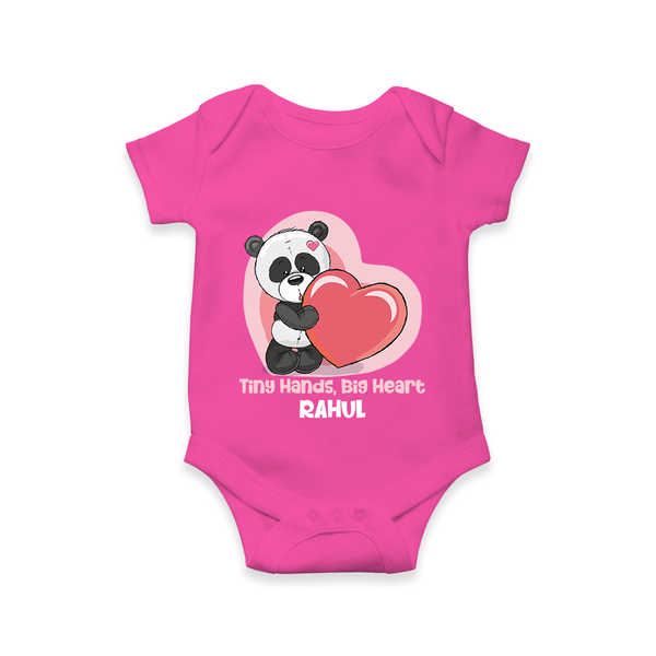 Tiny Hands, Big Heart - Customized Romper For Babies With Name - HOT PINK - 0 - 3 Months Old (Chest 16")