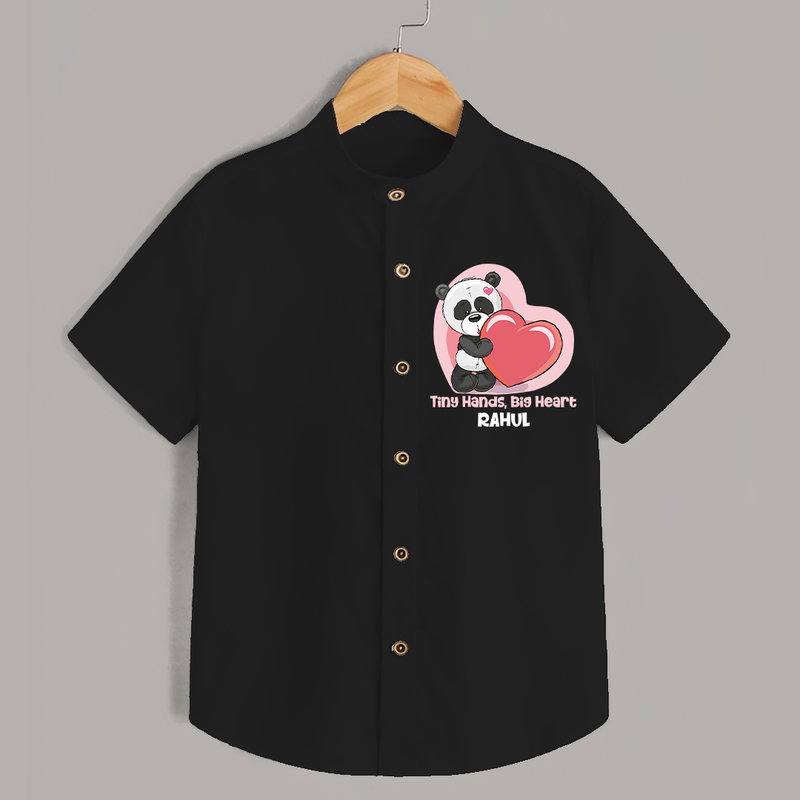 Tiny Hands, Big Heart - Customized Shirt For Kids With Name - BLACK - 0 - 6 Months Old (Chest 23")