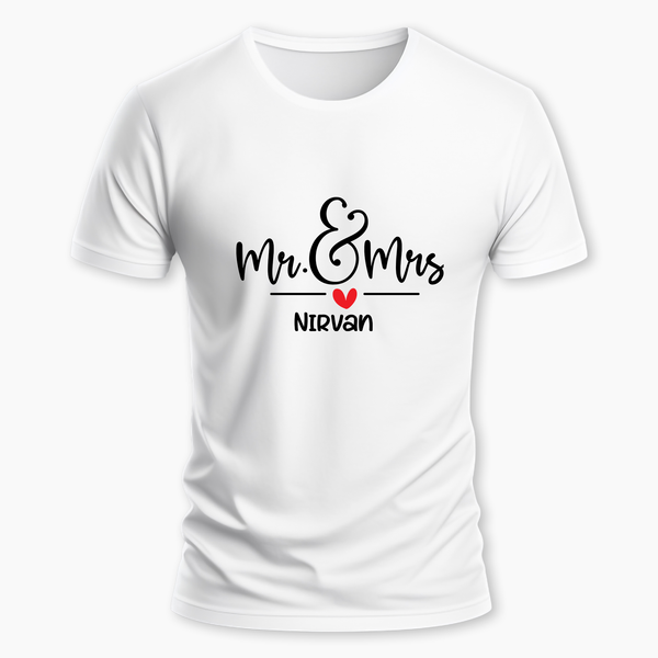 Mr & Mrs Custom with name t-shirt - WHITE - Small (Chest 36")