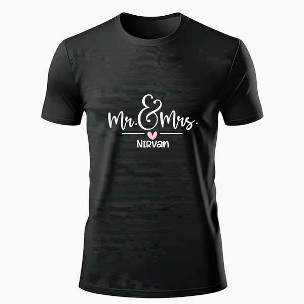 Mr & Mrs Custom with name t-shirt - BLACK - Small (Chest 36")