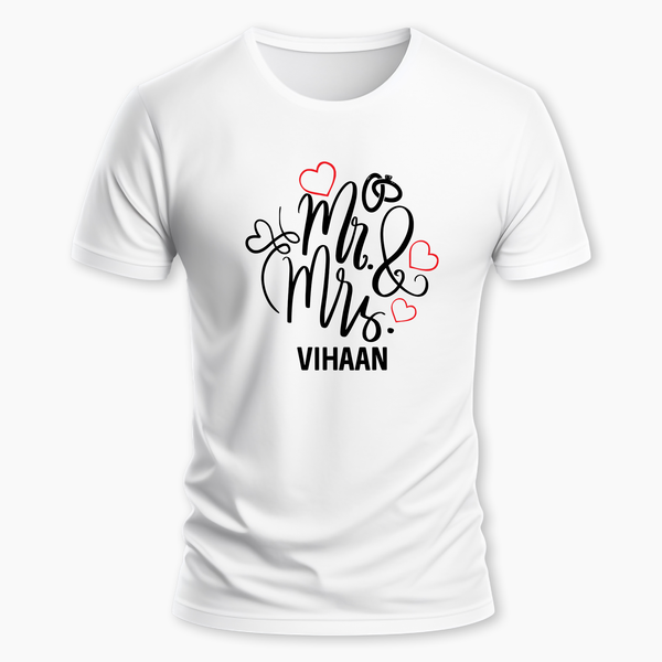 Mr & Mrs personlized with name t-shirt - WHITE - Small (Chest 36")
