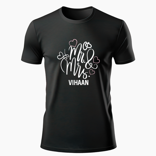 Mr & Mrs personlized with name t-shirt - BLACK - Small (Chest 36")