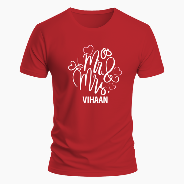 Mr & Mrs personlized with name t-shirt - RED - Small (Chest 36")