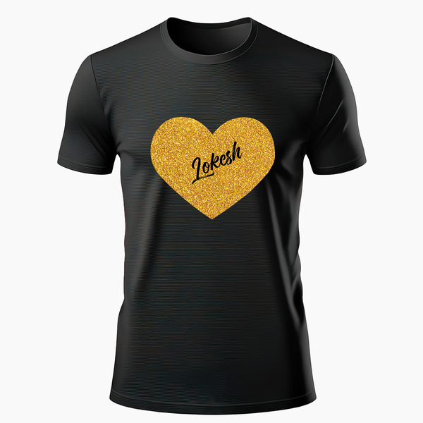 Custom Couples Heart T-Shirt - BLACK - Small (Chest 36")