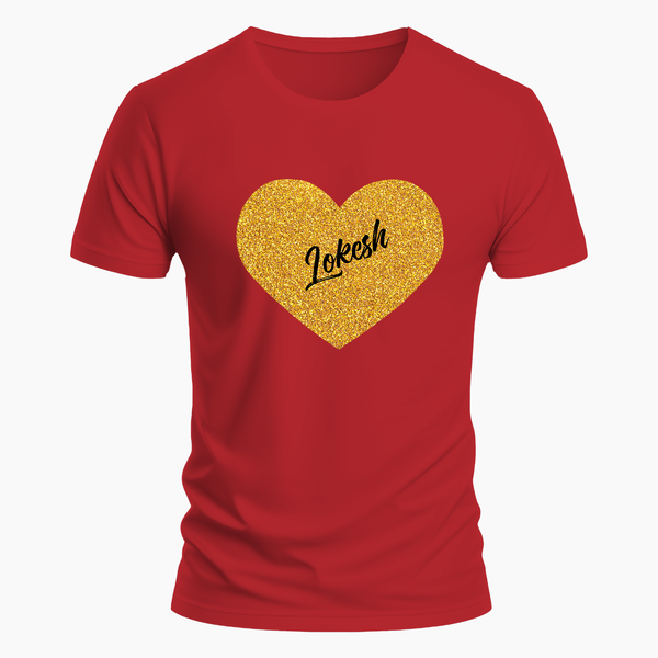 Custom Couples Heart T-Shirt - RED - Small (Chest 36")