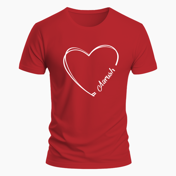 Personalized Name heart Valentines day T-Shirt - RED - Small (Chest 36")