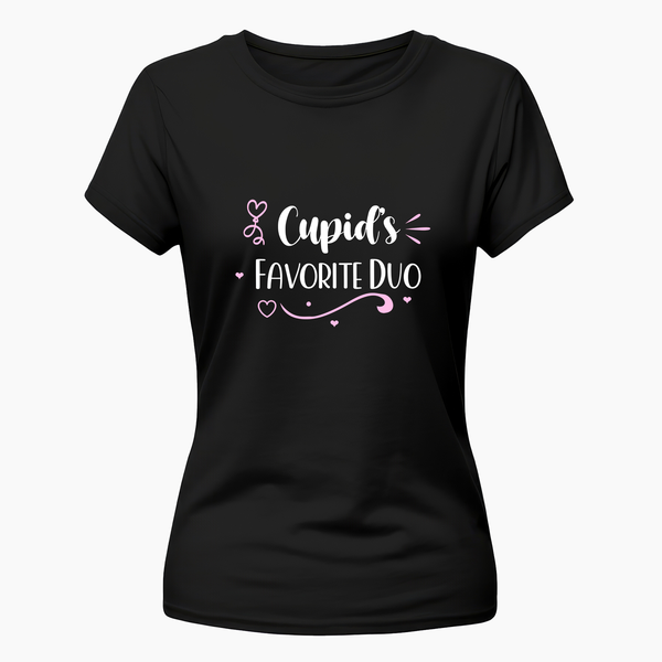 Cupid's favorite duo matching couplesT-Shirt - BLACK - Small (Chest 36")