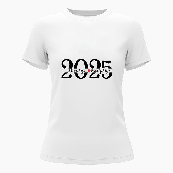 Matching couple Year and Name T-Shirt - WHITE - Small (Chest 36")