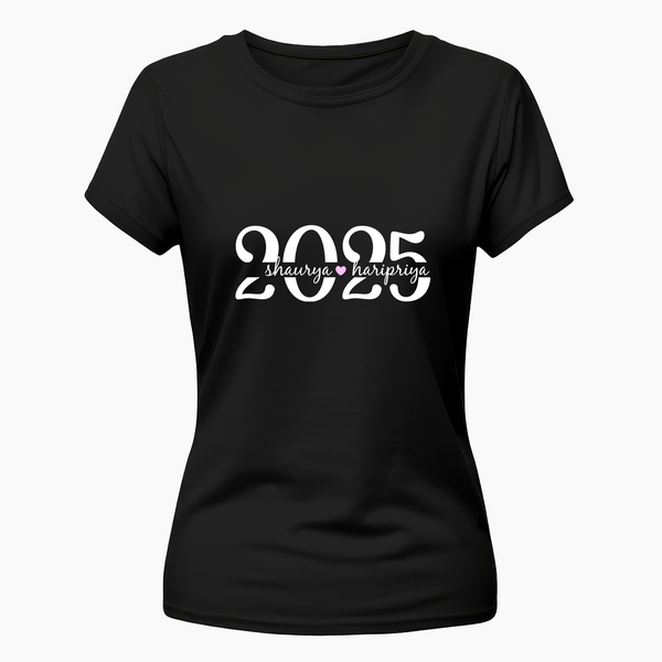 Matching couple Year and Name T-Shirt - BLACK - Small (Chest 36")