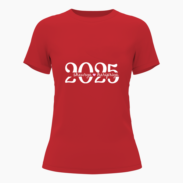 Matching couple Year and Name T-Shirt - RED - Small (Chest 36")