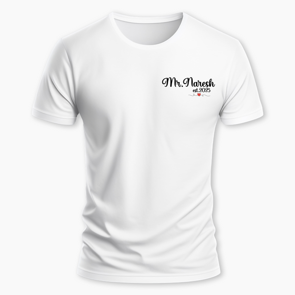Mrs and Mr Personalized T-shirt - WHITE - Small (Chest 36")