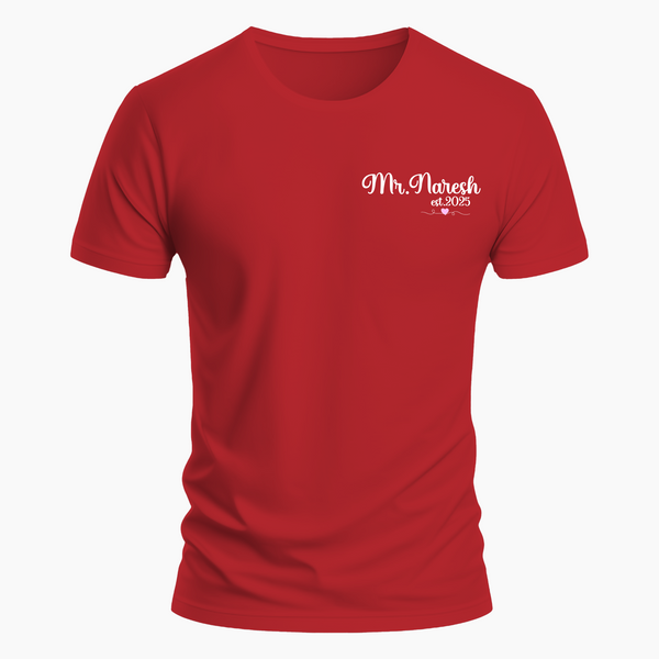 Mrs and Mr Personalized T-shirt - RED - Small (Chest 36")