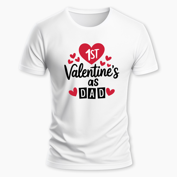 1st valentine's as Dad Family Combo T-Shirt - WHITE - Small (Chest 36")