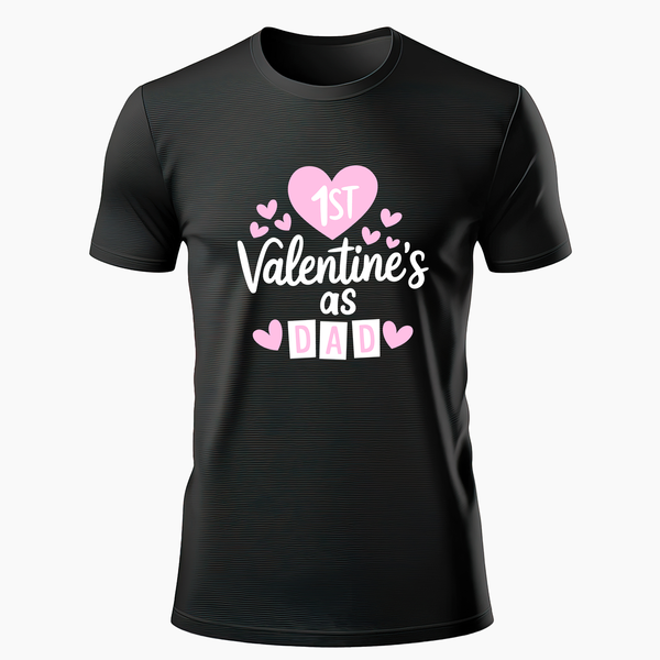 1st valentine's as Dad Family Combo T-Shirt - BLACK - Small (Chest 36")