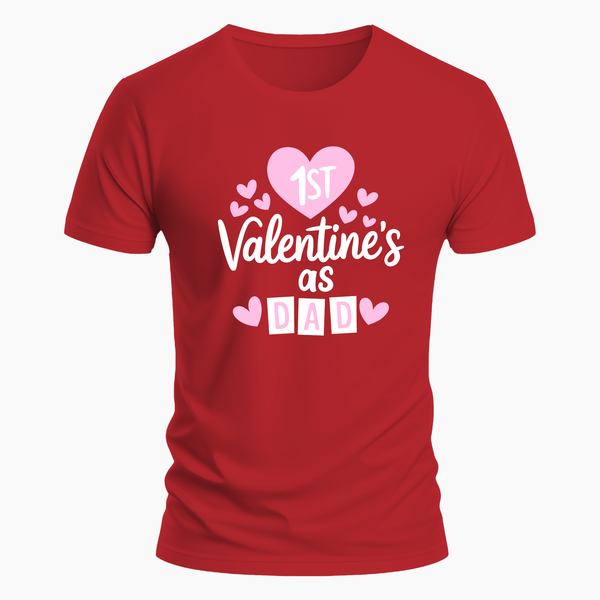 1st valentine's as Dad Family Combo T-Shirt - RED - Small (Chest 36")