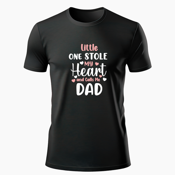 Little one stole my heart and calls me dad Family Combo T-Shirt - BLACK - Small (Chest 36")