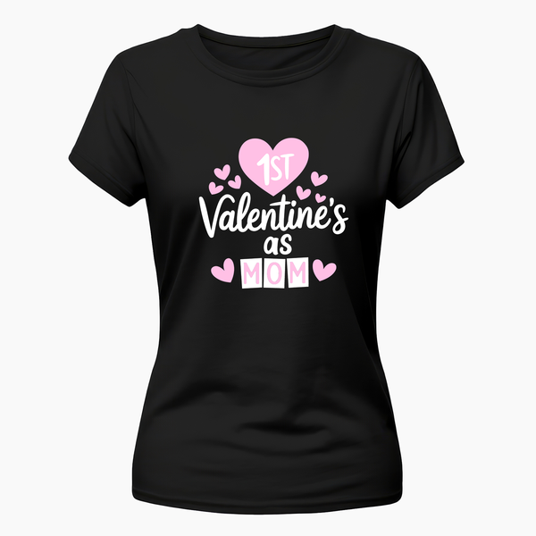 1st valentine's as Mom Family Combo T-Shirt - BLACK - Small (Chest 36")