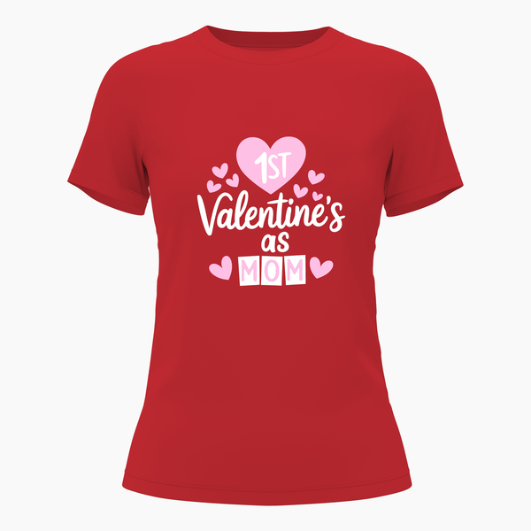 1st valentine's as Mom Family Combo T-Shirt - RED - Small (Chest 36")