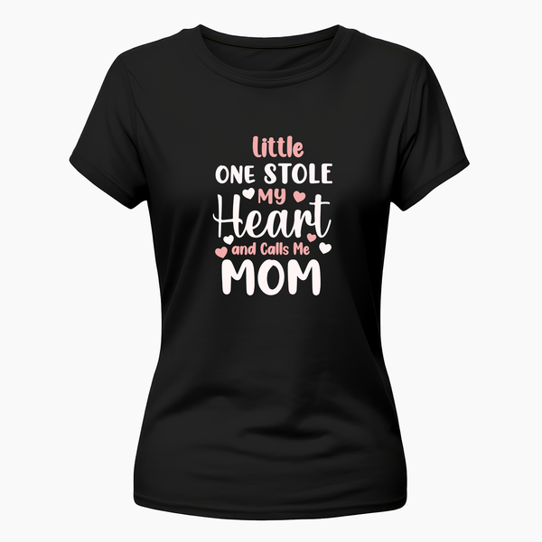 Little one stole my heart and calls me mom Family Combo T-Shirt - BLACK - Small (Chest 36")
