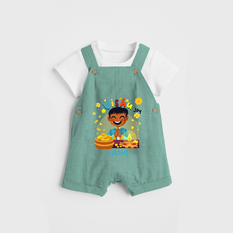 "Step into vibrant hues with our "Vishu Joy" Customised Dungaree for Kids - LIGHT GREEN - 0 - 3 Months Old (Chest 17")